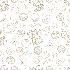 Seamless pattern with doodle ingredients for mexican dishes