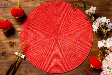 Red bamboo mat mock up for Chinese New Year tabble place setting