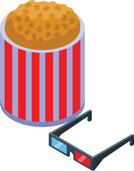 Drive cinema popcorn icon isometric vector. Car movie. Auto show