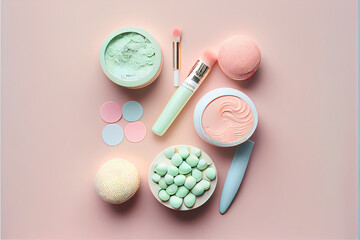 make-up accessories mockup, pastel colors made with generative ai