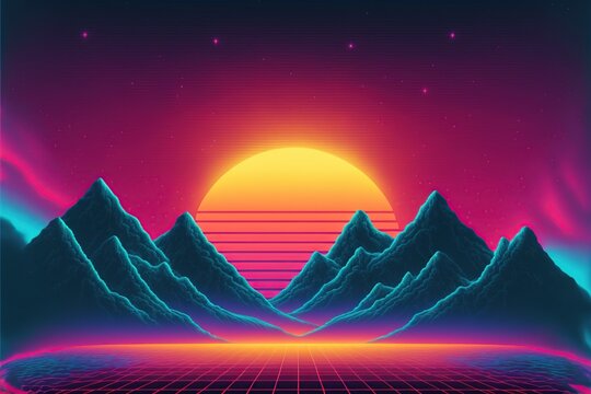 Retro futuristic landscape background. generative ai