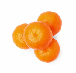Fresh ripe juicy tangerines isolated on white, top view