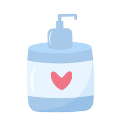 Hand Drawn shampoo, gel, cream or soap bottle isolated on white background. Cosmetics tube with heart for skin care.