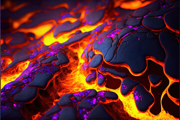 close-up of the glowing molten lava made with generative ai