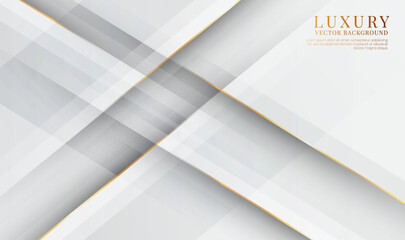 3D white luxury abstract background overlap layers on bright space with golden lines decoration. Style concept cut out. Graphic design element for banner, flyer, card, brochure cover, or landing page