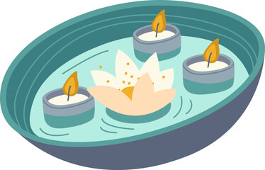 Decorative scented candle in bowl flat icon Aromatherapy