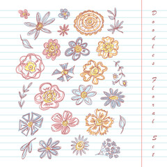 Colorful Flowers. Vector set of Hand Drawn Doodles Flowers