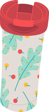 Bottle for hot drinks flat icon Thermos with cute design