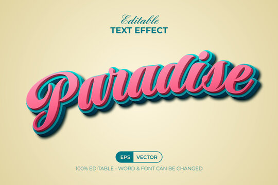 Paradise 3d text effect pink style. Editable text effect.