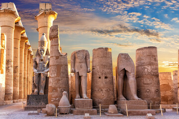 Courtyard of the Luxor Temple and the statues of Ramses II, Egypt - obrazy, fototapety, plakaty