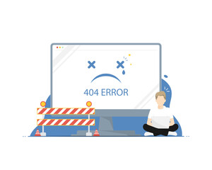 Website error concept, Human typing on laptop with computer pc, Digital marketing illustration.