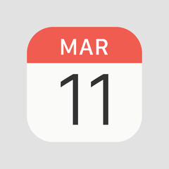 March 11 calendar icon isolated on background. Calendar symbol modern, simple, vector, icon for website design, mobile app, ui. Vector Illustration