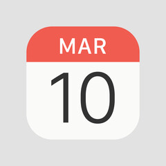March 10 calendar icon isolated on background. Calendar symbol modern, simple, vector, icon for website design, mobile app, ui. Vector Illustration