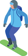 Fast snowboarding icon isometric vector. Sport kid. Cute team