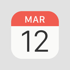March 12 calendar icon isolated on background. Calendar symbol modern, simple, vector, icon for website design, mobile app, ui. Vector Illustration