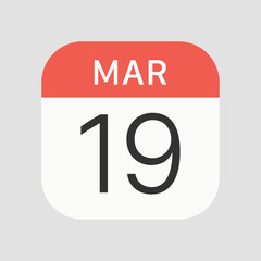March 19 calendar icon isolated on background. Calendar symbol modern, simple, vector, icon for website design, mobile app, ui. Vector Illustration