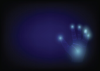 Hologram hands of lines and points. Scanning fingers. Personal identification.