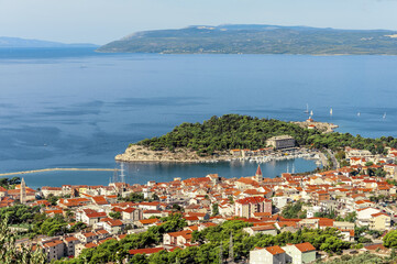 Panorama of Makarska city center in Croatia, Europe - obrazy, fototapety, plakaty