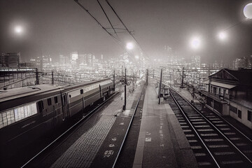 railway in the night, generative ai illustration