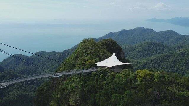 Drone shot of Langkawi Sky Bridge on Langkawi Island, Malaysia