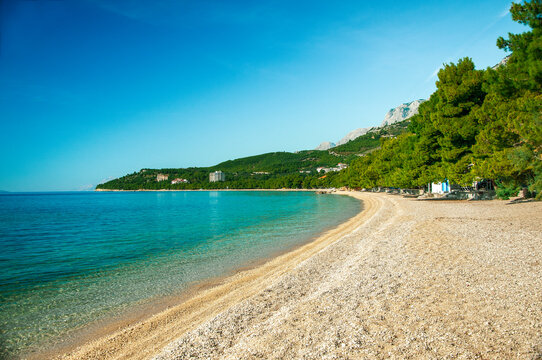 A beach panorama of Tucepi beach near Makarska, Croatia, Europe