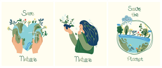 Ecology of the planet. The concept of saving the planet, environmental ecology, lifestyle. Green planet suitable for social posters, maps, logos, banner. Vector illustration.