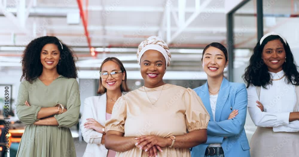 Wall mural Business, women leadership and empowerment portrait of woman office staff ready for teamwork. Team work, advertising and creative management group with a smile happy about company growth vision