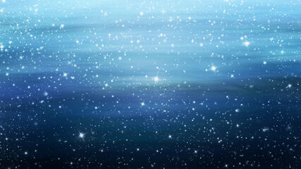 Fototapeta na wymiar 手描きの水彩の星空、キラキラ背景