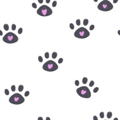 Fototapeta na wymiar cute cats and dogs paw pattern, baby pattern