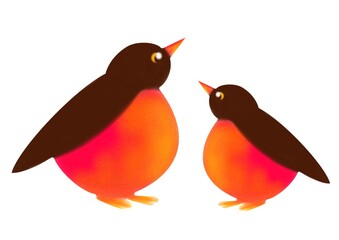 two bullfinches on a white background