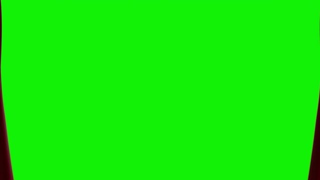 Red theater curtain opening with green screen background. Stage curtain opener animation