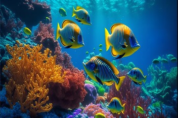 Naklejka na ściany i meble Beautiful tropical life in the coral reef, background