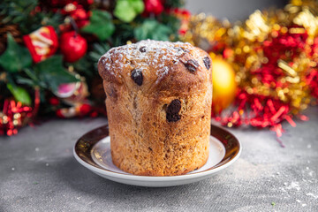 Panettone sweet Christmas dessert traditional baking easter cake fresh healthy meal food snack on...