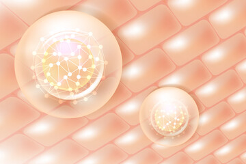 Hyaluronic acid hair and skin solutions ad, creamy collagen serum drop into skin cells with cosmetic advertising background ready to use, illustration vector.	