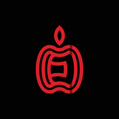 Fruit apple logo with letter E, fruit silhouette simple linear geometric shape in minimalist style.