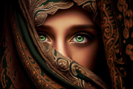 portrait of a most beautiful green eyed brunette woman with veil, made with Generative AI	
