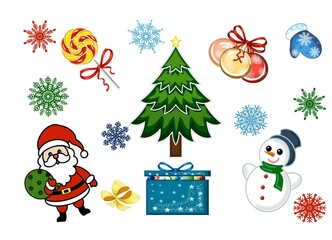 Christmas clipart. JPEG illustration for stickers, creating patterns, wallpaper, 
wrapping paper, for postcards, design template, fabric, clothing, 
cross-stitch, embroidery.