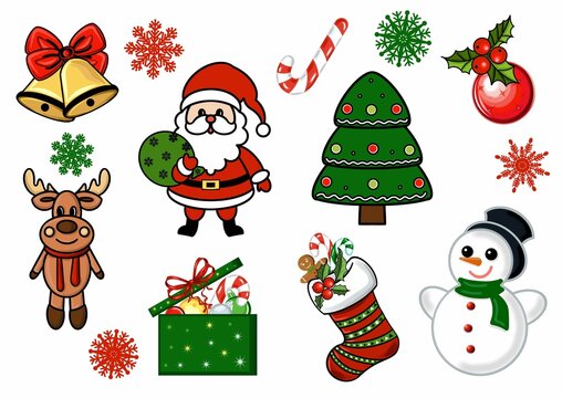Christmas clipart. JPEG illustration for stickers, creating patterns, wallpaper, 
wrapping paper, for postcards, design template, fabric, clothing, 
cross-stitch, embroidery.