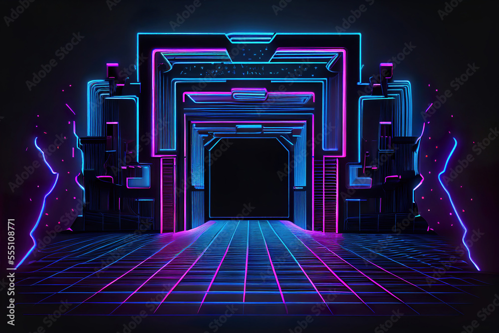 Canvas Prints abstract background with glowing lines, 80's synthwave style retro neon color spectrum, old school c