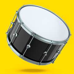 Obraz na płótnie Canvas Realistic drum on yellow background. 3d render concept of musical instrument