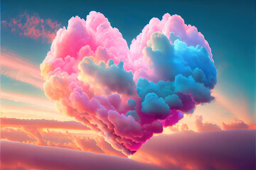 beautiful colorful valentine day heart in the clouds as abstract background, made with generative ai - obrazy, fototapety, plakaty