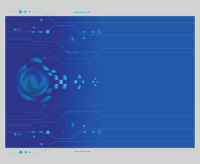 Fototapeta premium Technology concept. Digital internet communication blue background. Connection hi-tech vector design. 