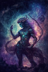 Sagittarius, horoscope sign. Milky way and space background. Generative ai. 