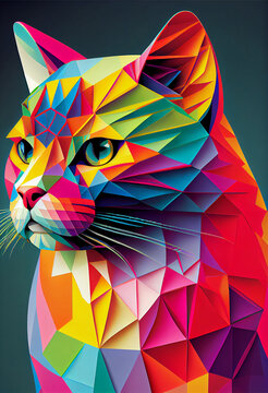 Geometric Cat poster with low poly design