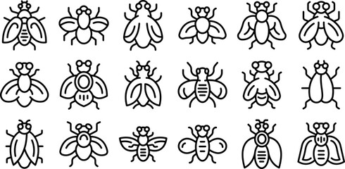 Tsetse fly icons set outline vector. Dangerous insect. House animal