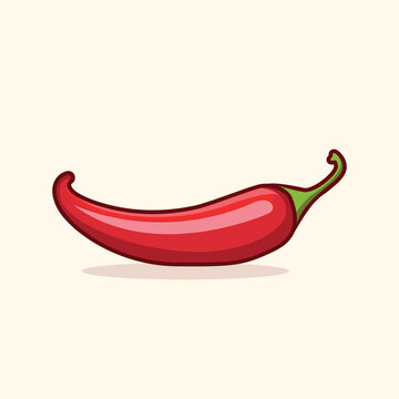 Red chili cartoon vector illustration. Flat Cartoon Style Isolated chili icon. Vegetarian food drawing.