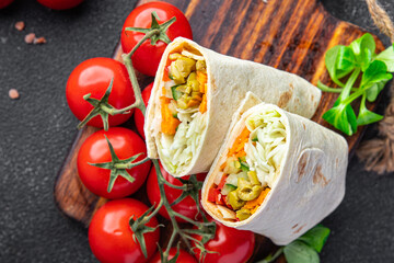 kebab wrap vegetarian vegetable fresh meal food snack on the table copy space food background rustic top view veggie vegan  food no meat