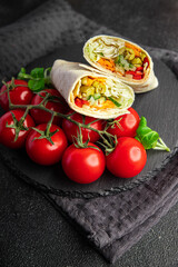 kebab wrap vegetarian vegetable fresh meal food snack on the table copy space food background rustic top view veggie vegan  food no meat