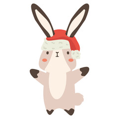 rabbit in a Christmas hat and snow