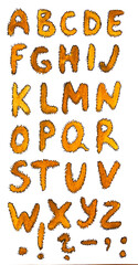 Watercolor Alphabet. Grungy orange Letters.